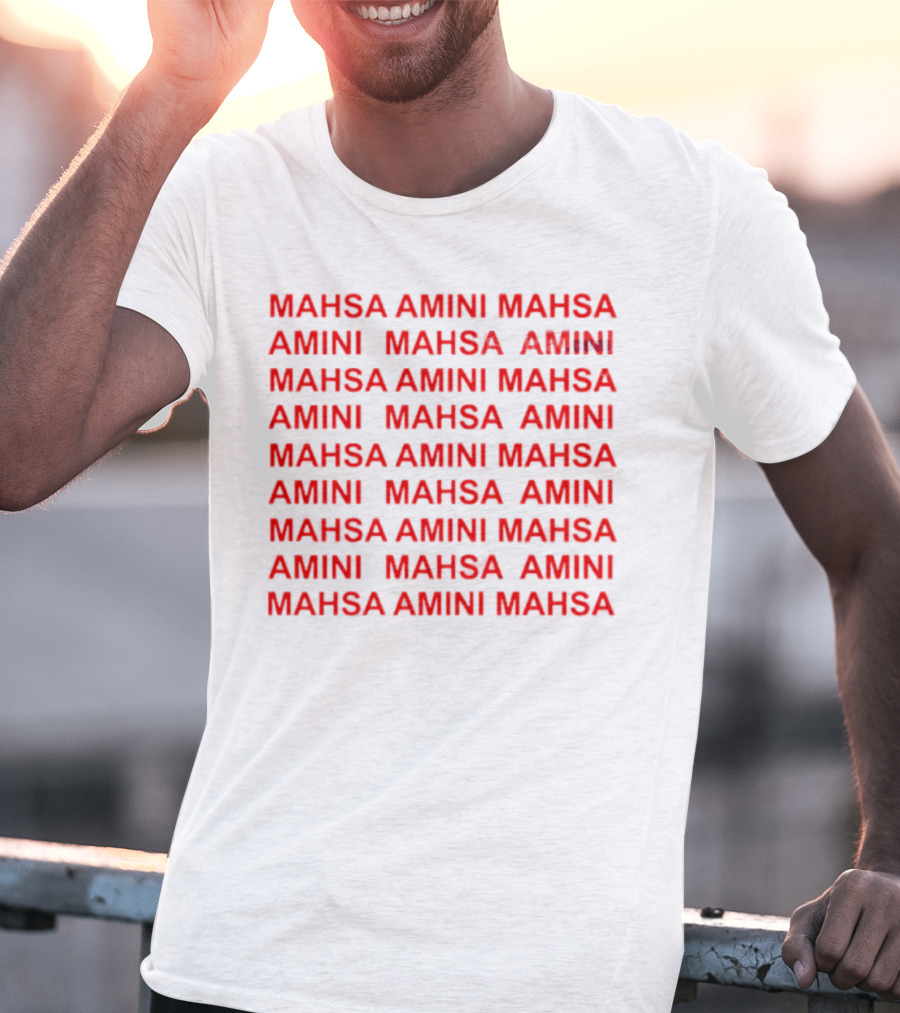 Mahsa Amini Red Repeated Text T-Shirt