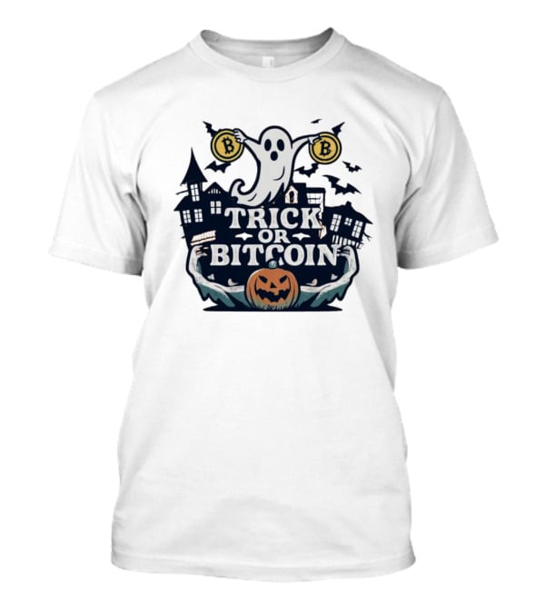 Trick Or Bitcoin Ghost Halloween With Haunted Houses And Pumpkin T-Shirt
