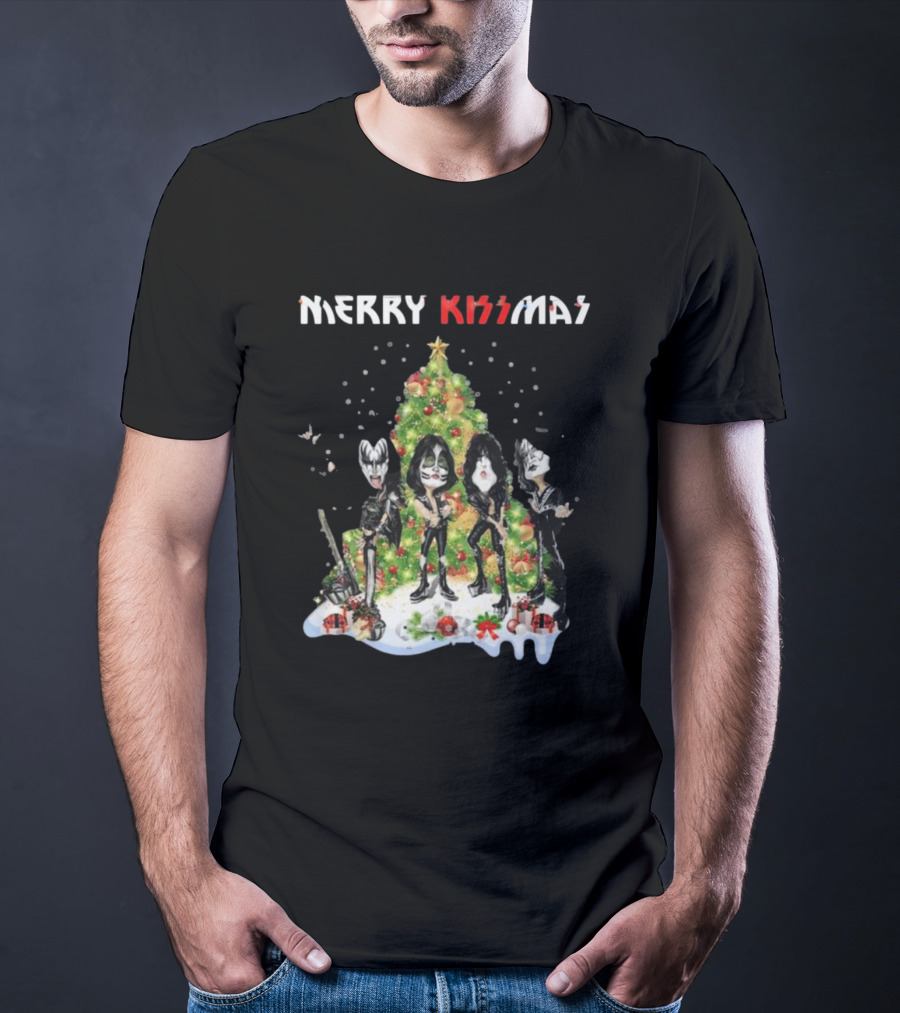 Merry Kissmas Kiss Rock Band Christmas Tree Holiday T-Shirt