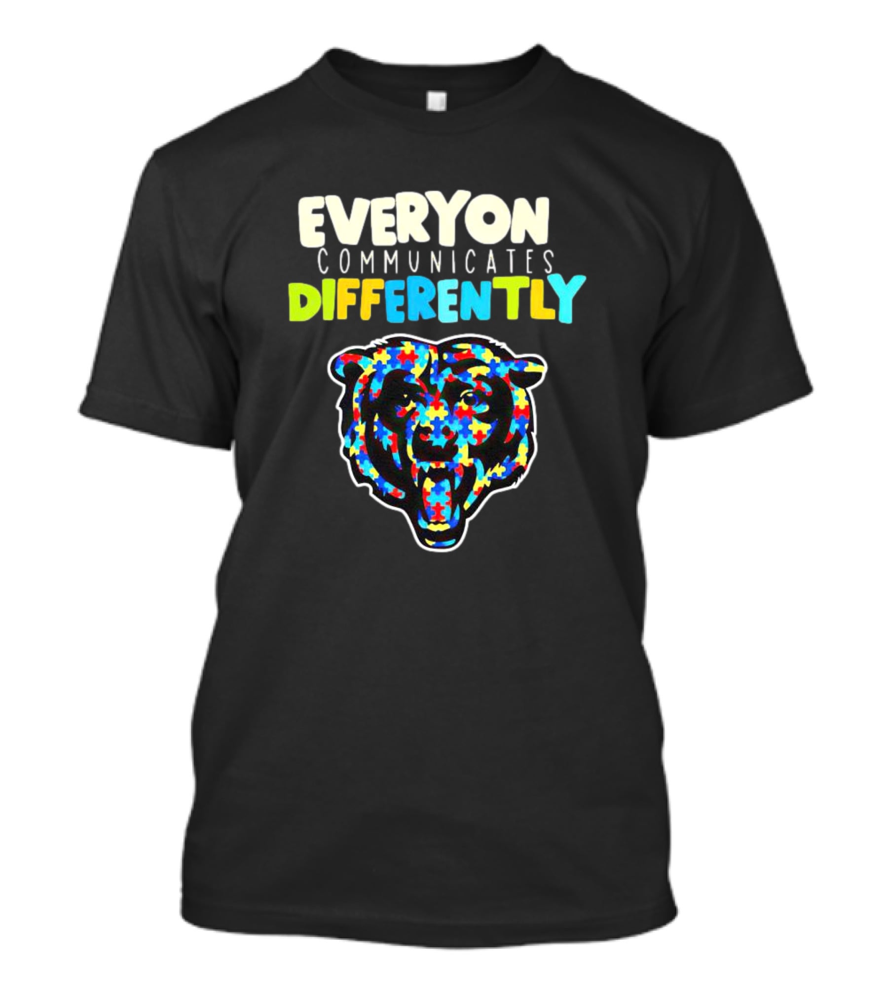 Chicago Bears Everyone Communicates Differently Autism Puzzle T-Shirt