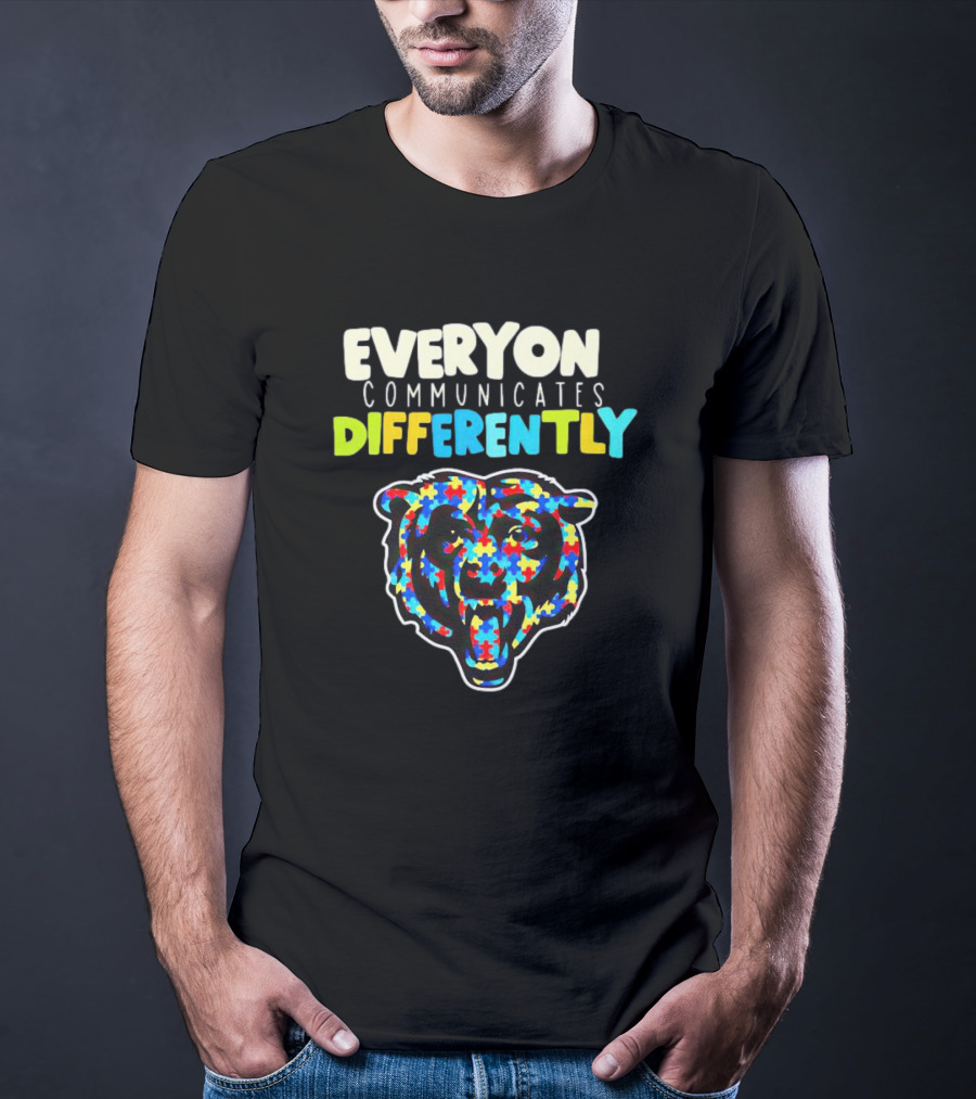 Chicago Bears Everyone Communicates Differently Autism Puzzle T-Shirt