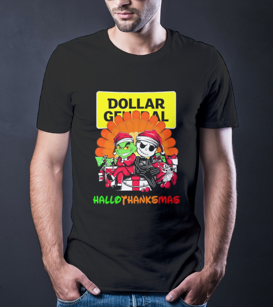 Grinch And Jack Skellington With Dollar General HalloThanksMas T-Shirt