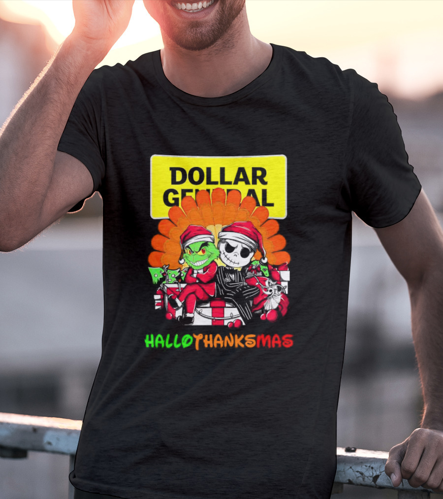 Grinch And Jack Skellington With Dollar General HalloThanksMas T-Shirt
