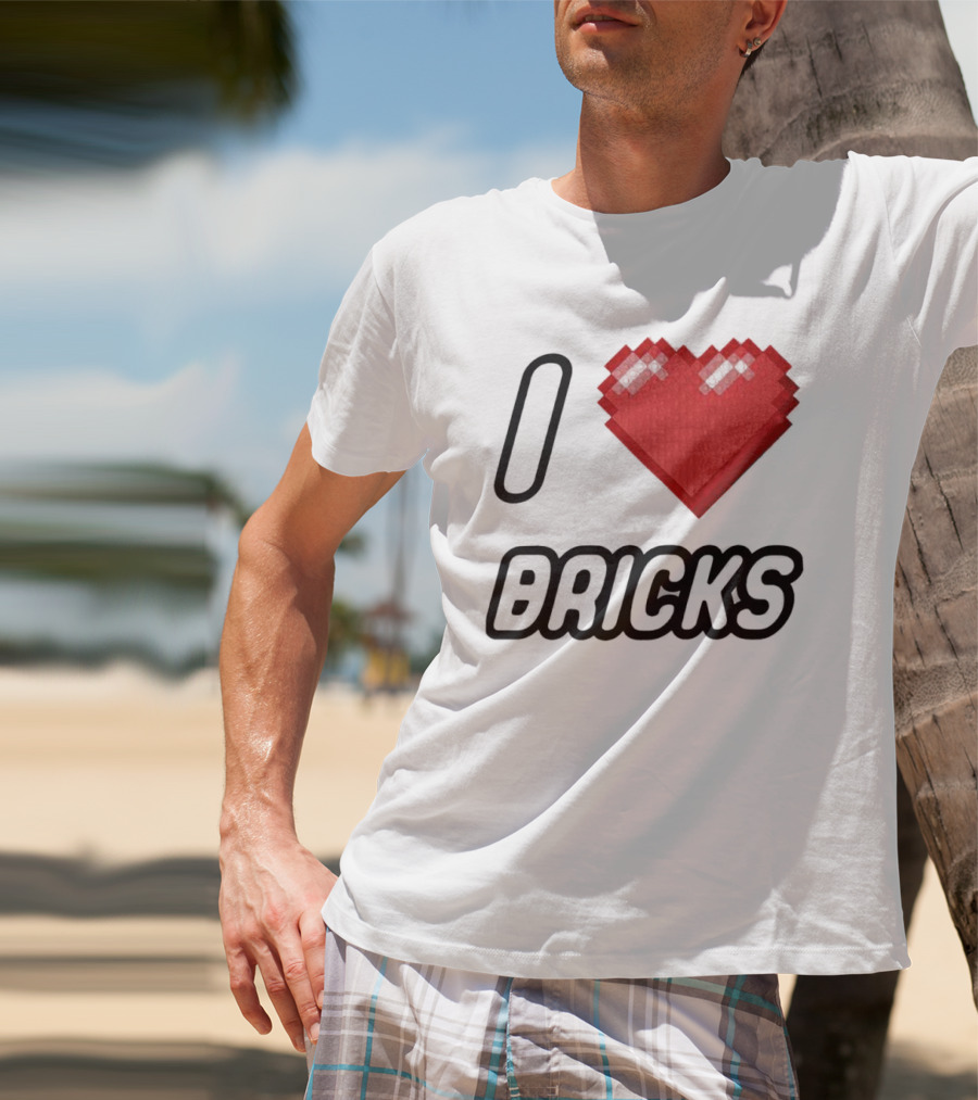I Heart Bricks With Pixelated Red Heart T-Shirt