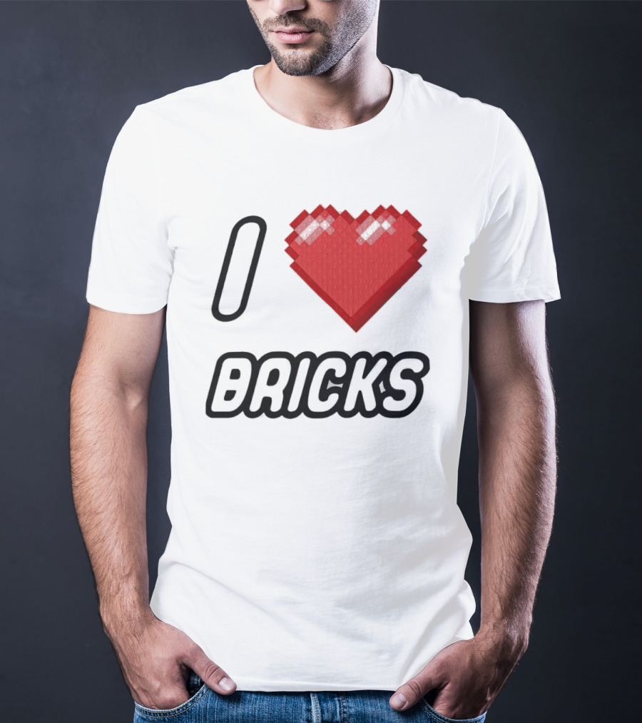 I Heart Bricks With Pixelated Red Heart T-Shirt