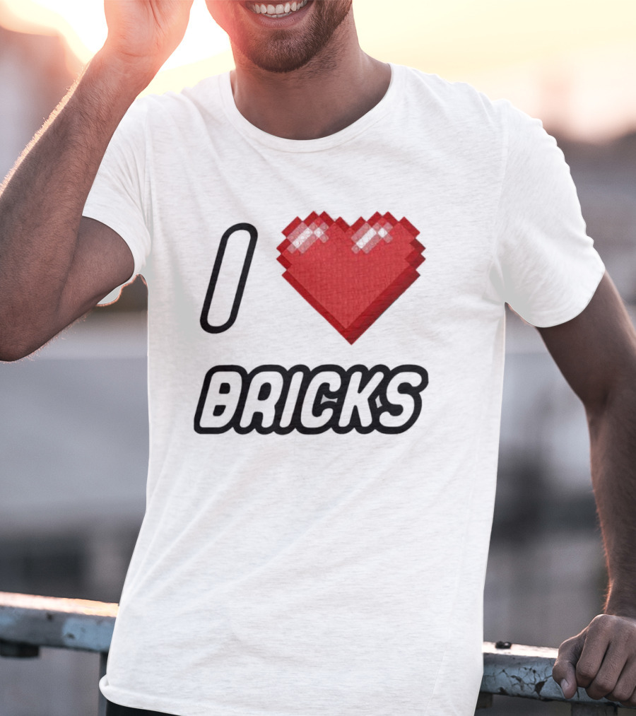 I Heart Bricks With Pixelated Red Heart T-Shirt