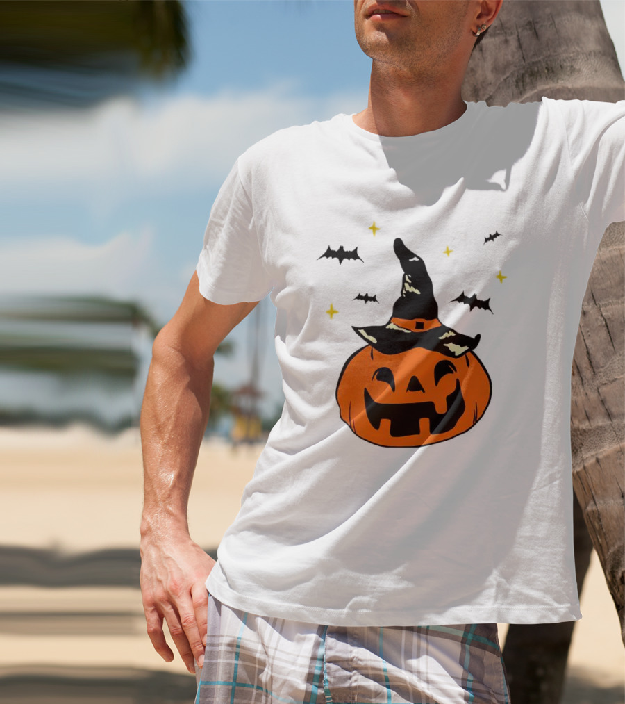 Jack-o’-lantern Witch Hat Bats Stars Halloween T-Shirt