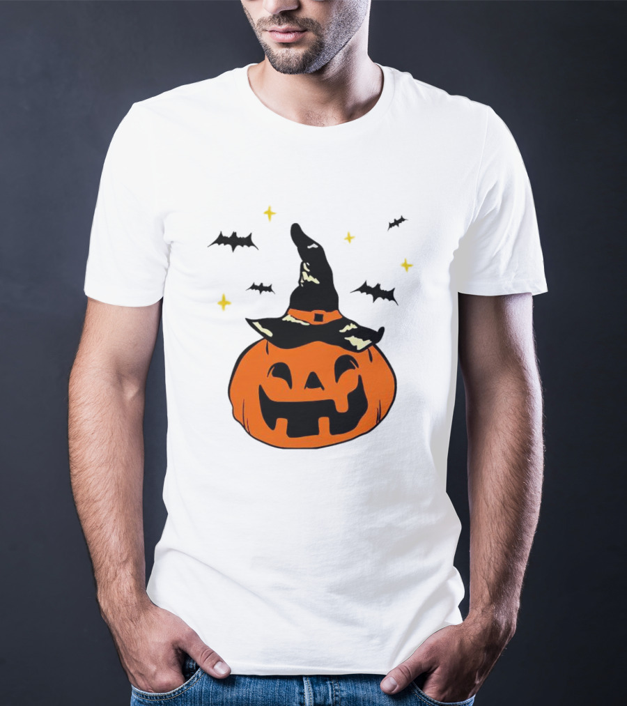 Jack-o’-lantern Witch Hat Bats Stars Halloween T-Shirt