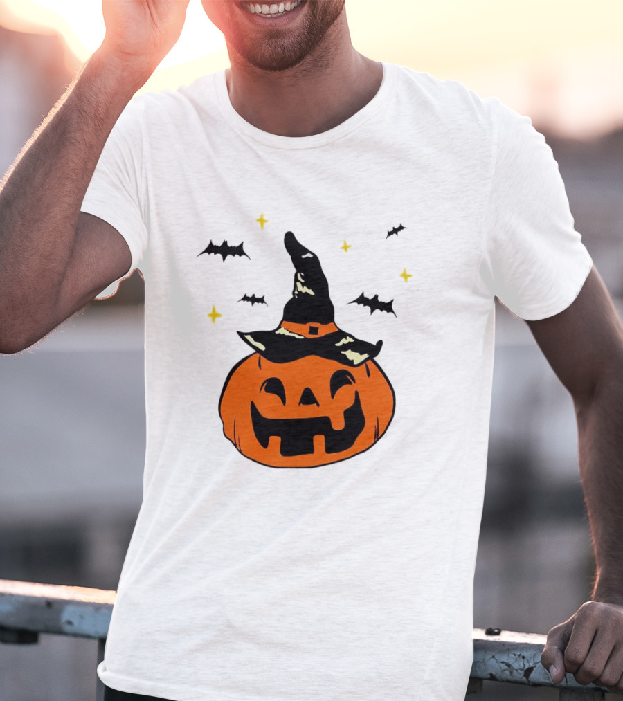 Jack-o’-lantern Witch Hat Bats Stars Halloween T-Shirt