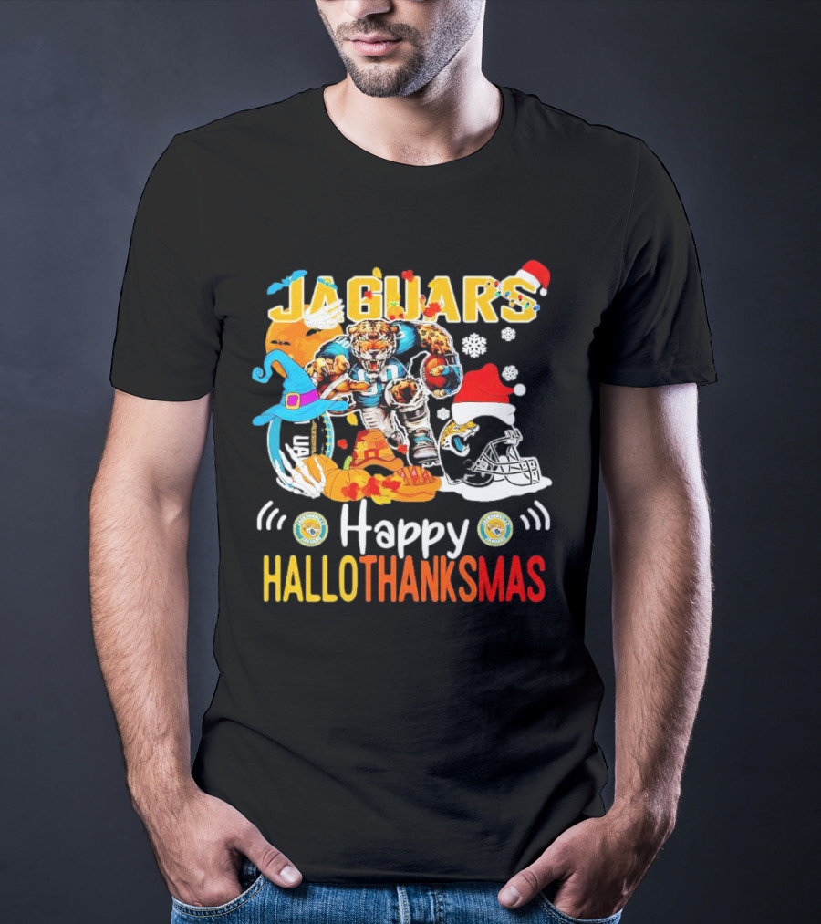 Jaguars Mascot Happy Hallothanksmas Football Halloween Thanksgiving Christmas T-Shirt