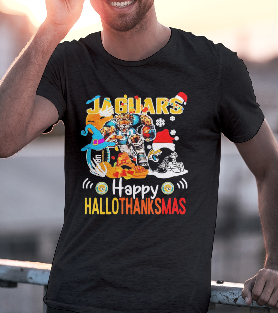 Jaguars Mascot Happy Hallothanksmas Football Halloween Thanksgiving Christmas T-Shirt
