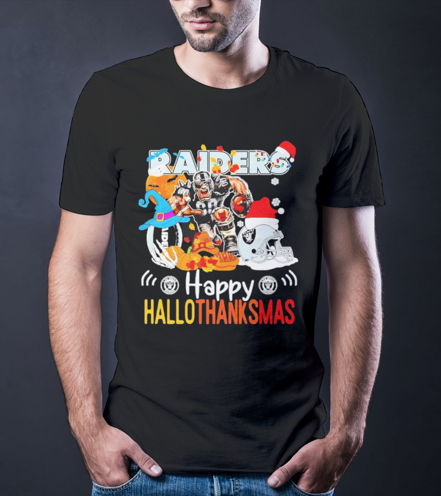 Las Vegas Raiders Happy Hallothanksmas Mascot Festive T-Shirt