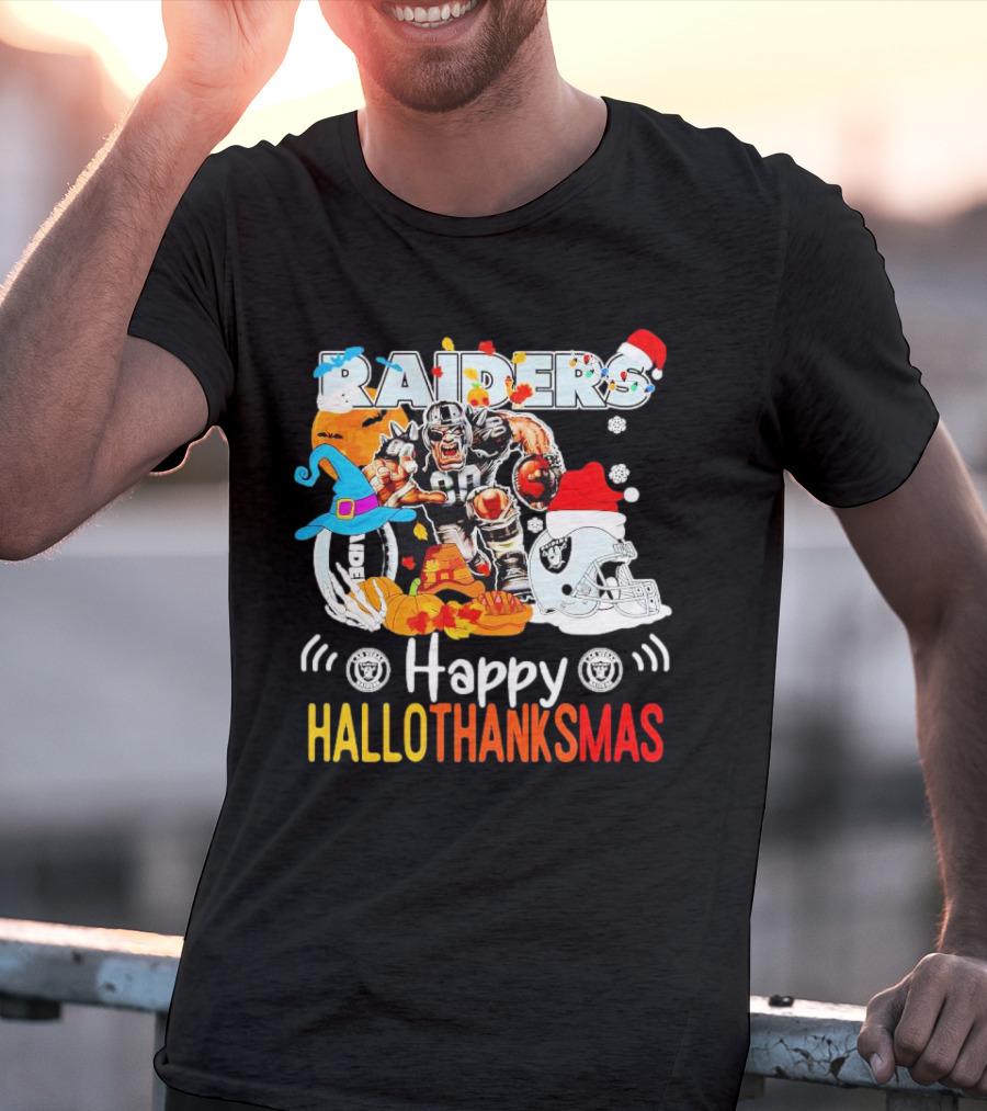 Las Vegas Raiders Happy Hallothanksmas Mascot Festive T-Shirt