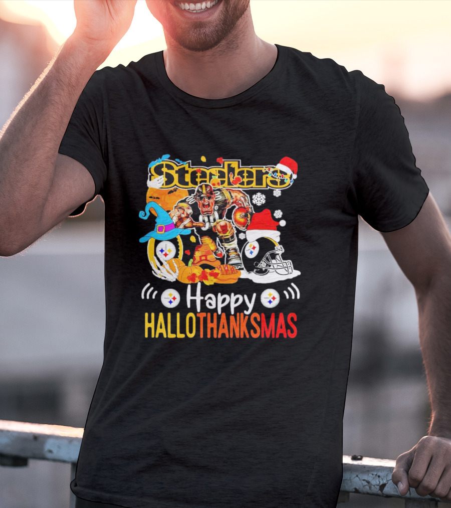 Steelers Happy Hallothanksmas Football Mascot Festive T-Shirt