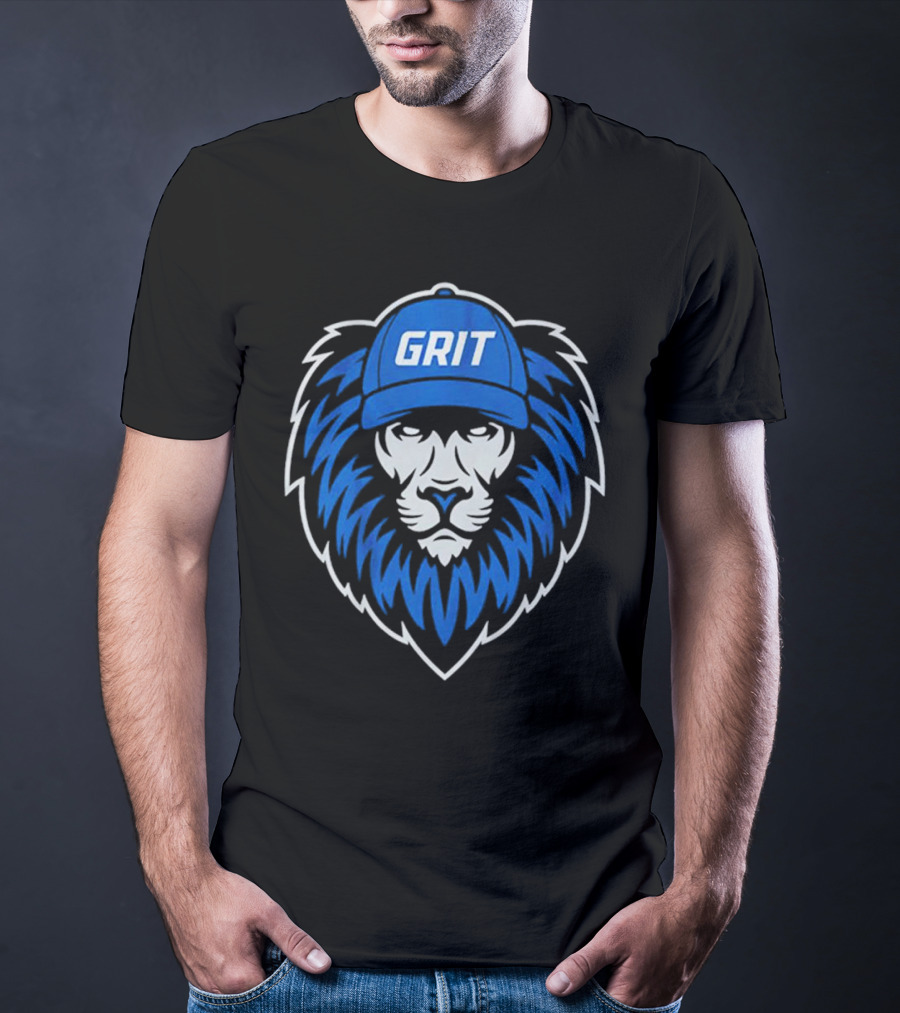 Detroit Lions Football Grit Lion With Blue Hat T-Shirt