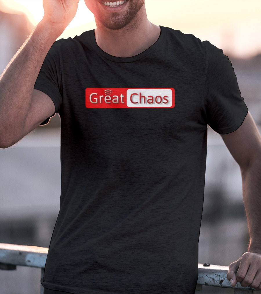 Great Chaos Red And White Text With Signal Waves T-Shirt