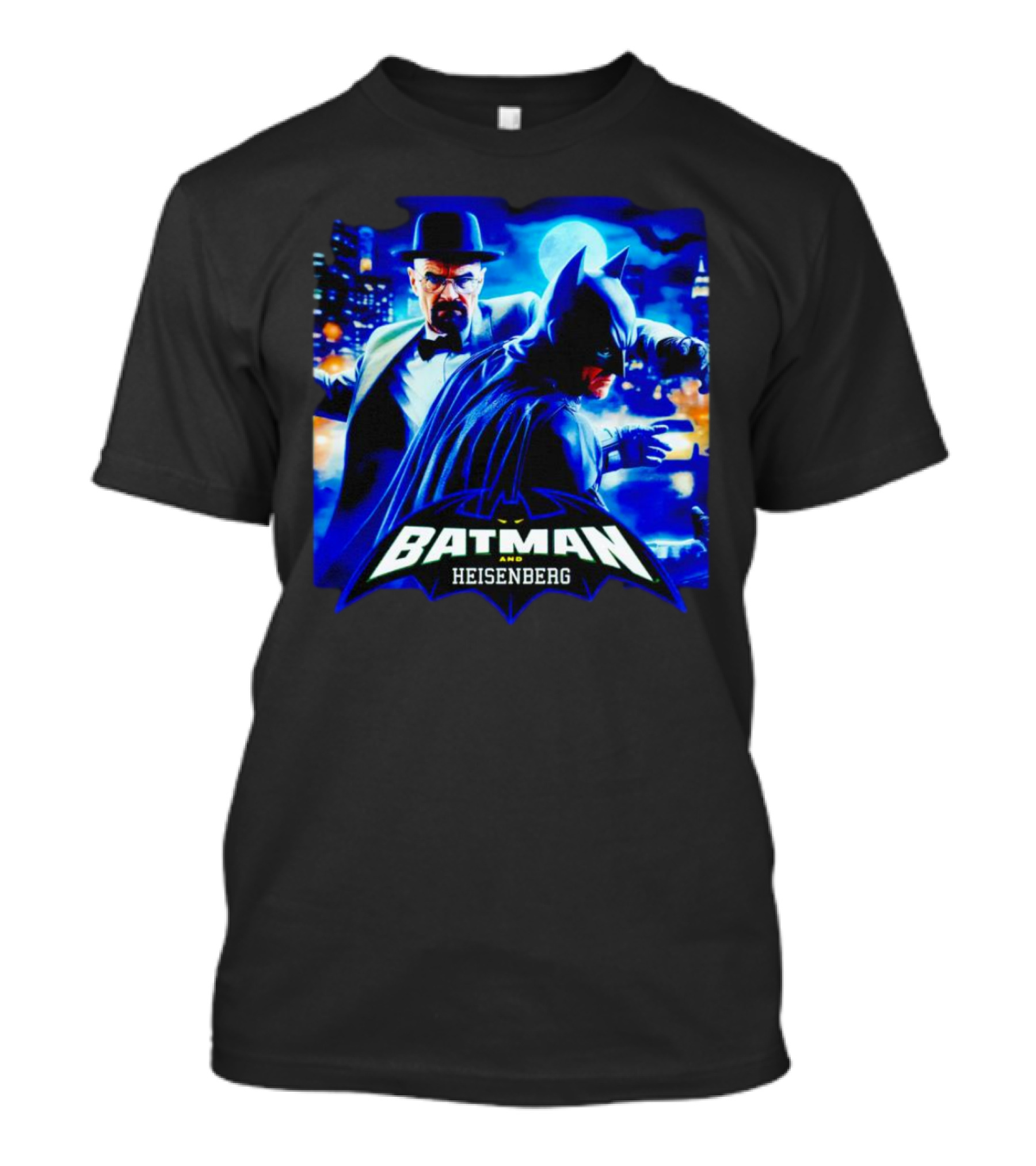 Batman And Heisenberg Walter White Cartoon Duo In Gotham City T-Shirt