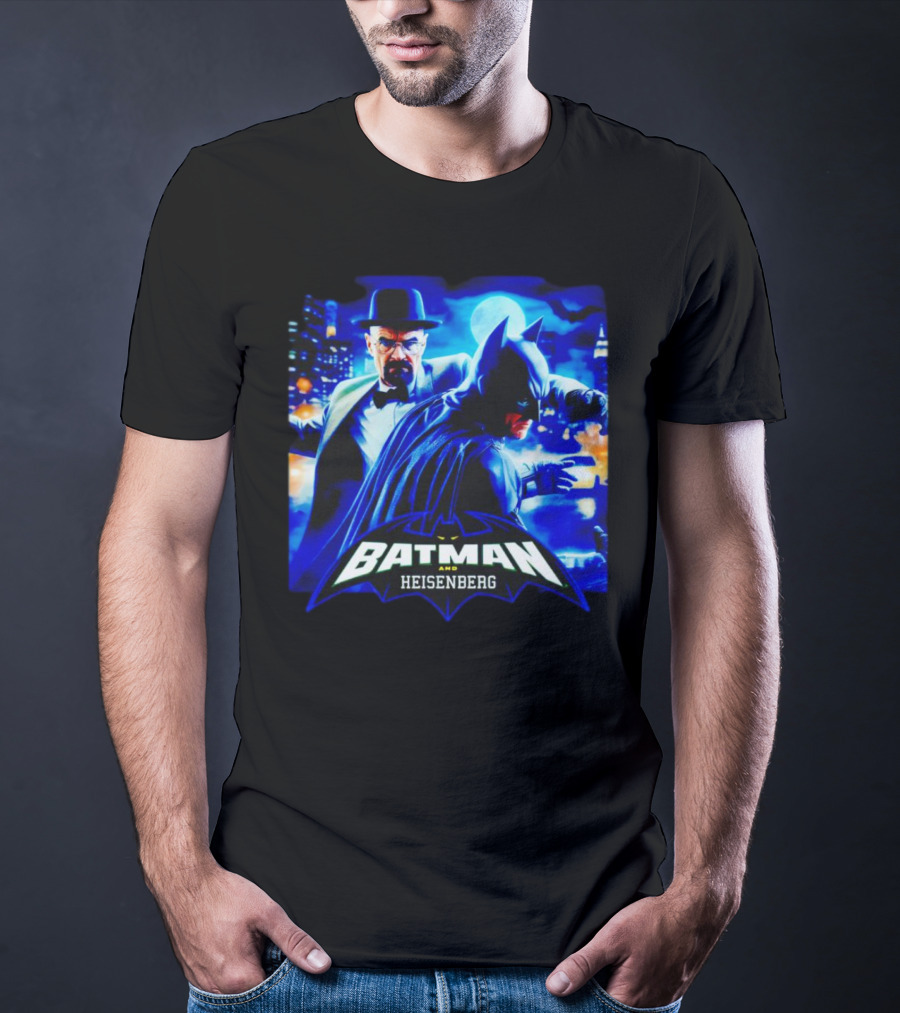Batman And Heisenberg Walter White Cartoon Duo In Gotham City T-Shirt