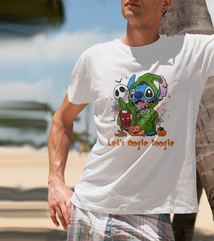 Stitch Let's Oogie Boogie Halloween Pumpkins And Masks T-Shirt