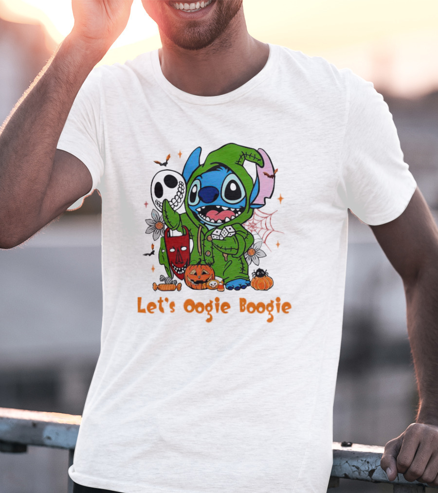 Stitch Let's Oogie Boogie Halloween Pumpkins And Masks T-Shirt