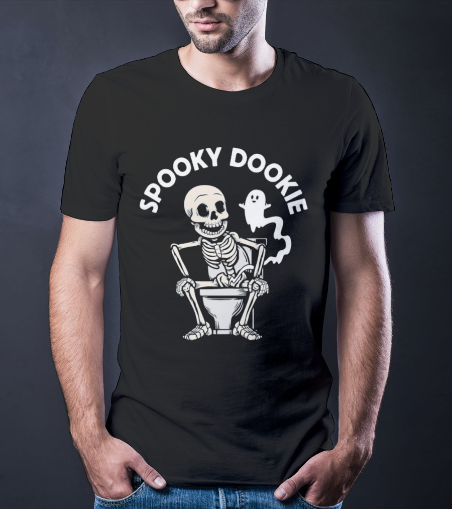 Spooky Dookie Skeleton And Ghost On Toilet T-Shirt