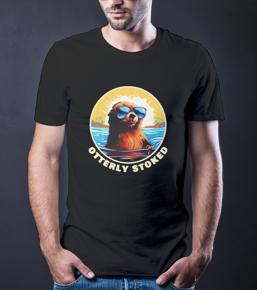 Otterly Stoked Sunglasses Otter With Tropical Ocean Background T-Shirt