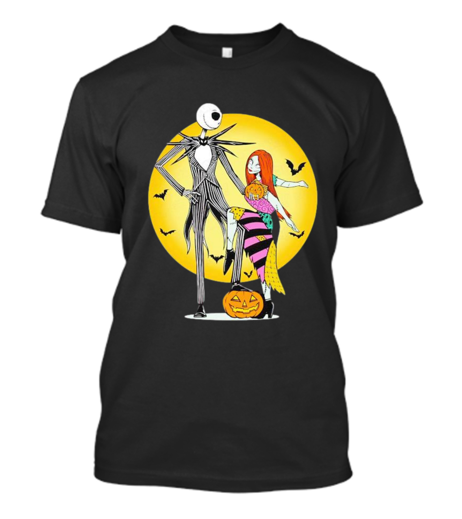 Jack And Sally Halloween Pumpkin Scene With Bats In The Nightmare Before Rumours T-Shirt