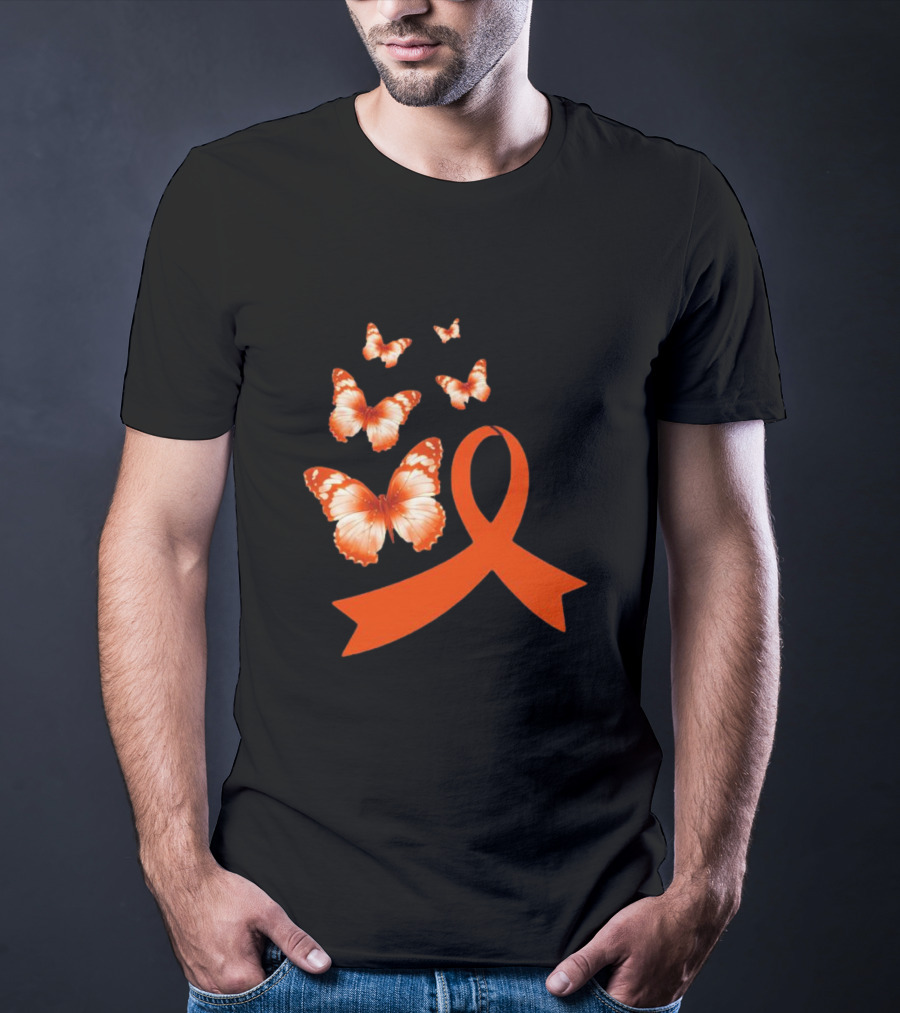 Orange Awareness Ribbon With Butterflies World Hunger Day Symbolization T-Shirt