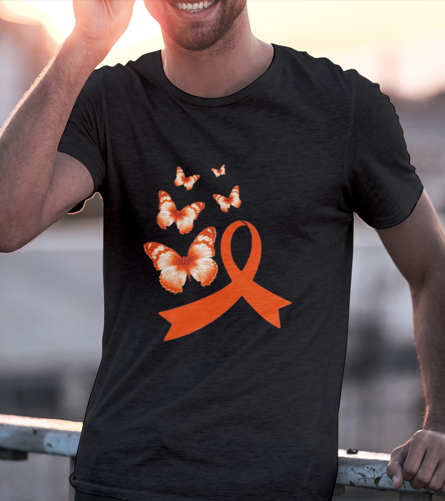 Orange Awareness Ribbon With Butterflies World Hunger Day Symbolization T-Shirt