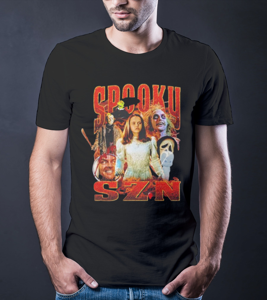 Spooky Szn Halloween Horror Characters Collage T-Shirt