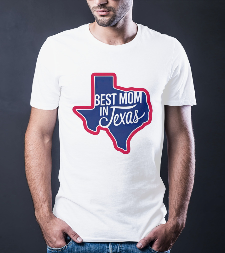Best Mom In Texas State Shape With Red Border T-Shirt