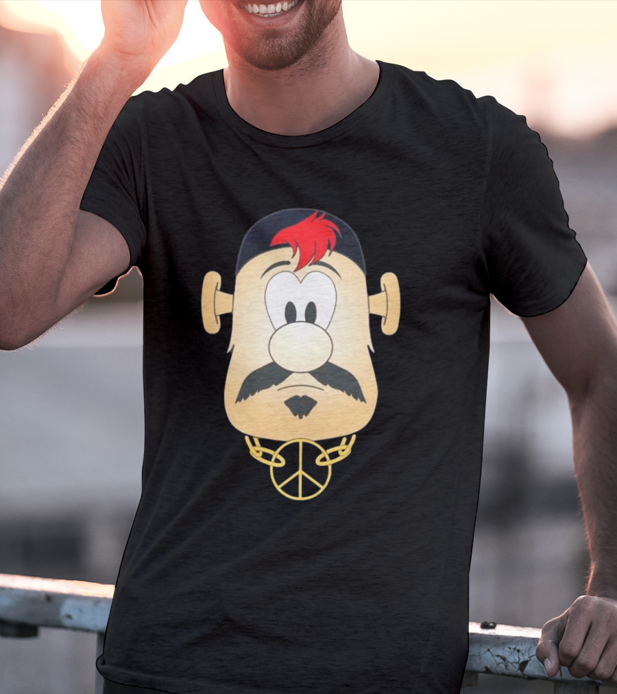 Blooper Strider Cartoon Face With Peace Necklace T-Shirt
