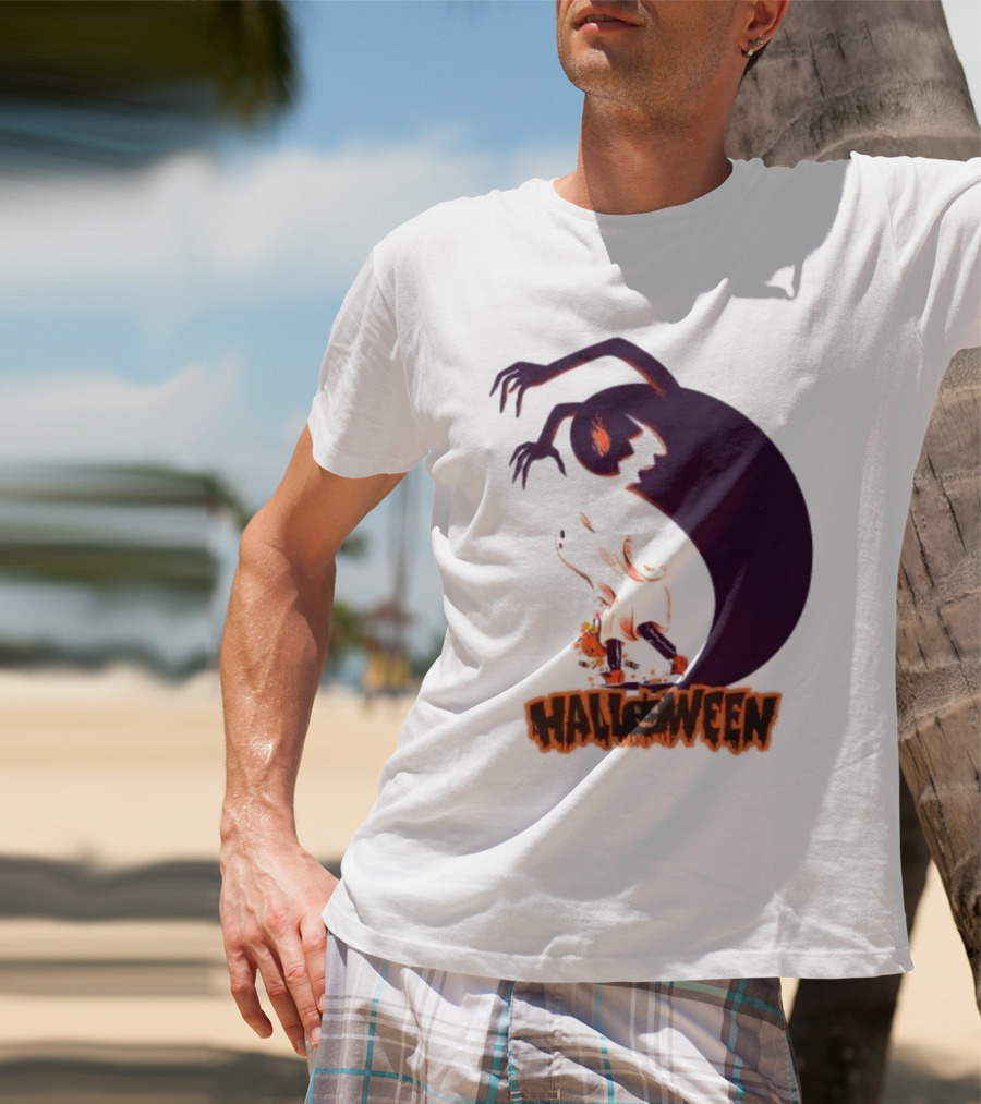 Happy Halloween Spooky Shadow Ghost With Pumpkin T-Shirt