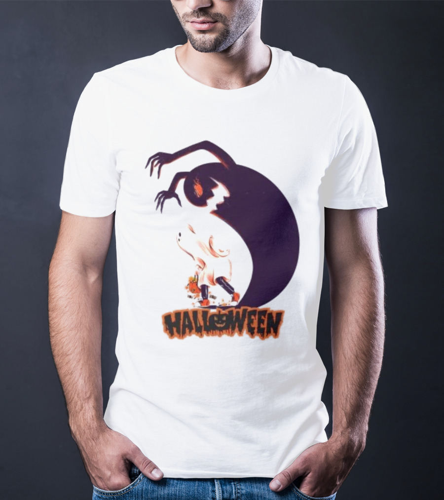 Happy Halloween Spooky Shadow Ghost With Pumpkin T-Shirt