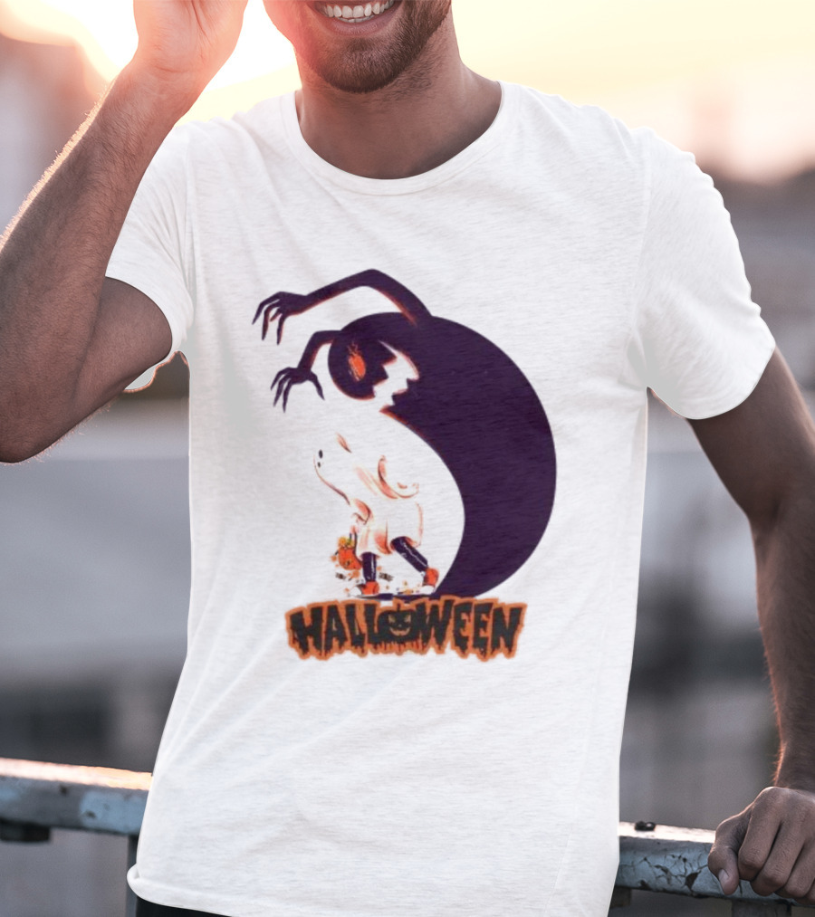 Happy Halloween Spooky Shadow Ghost With Pumpkin T-Shirt
