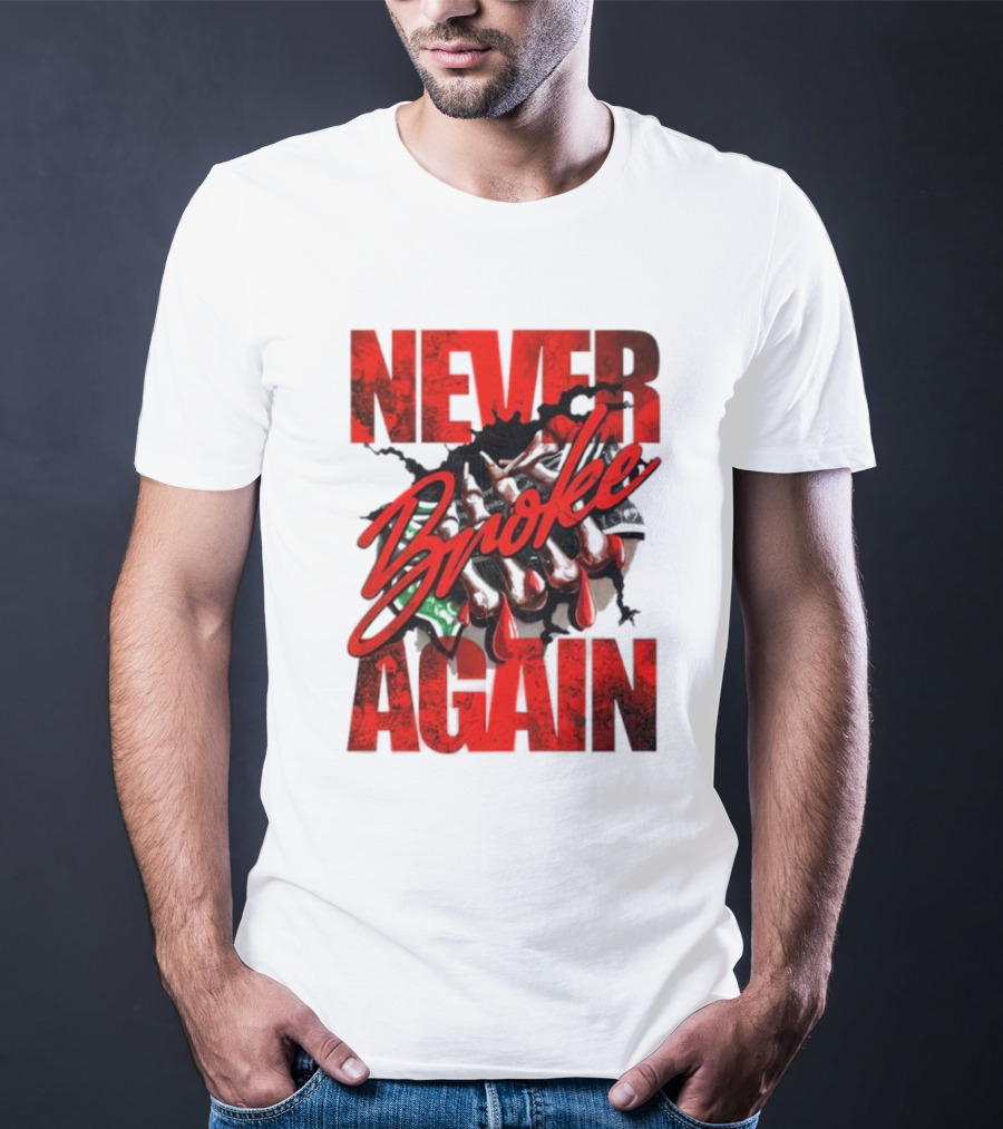 Never Broke Again Red Dripping With Money Seafoam Highlights T-Shirt