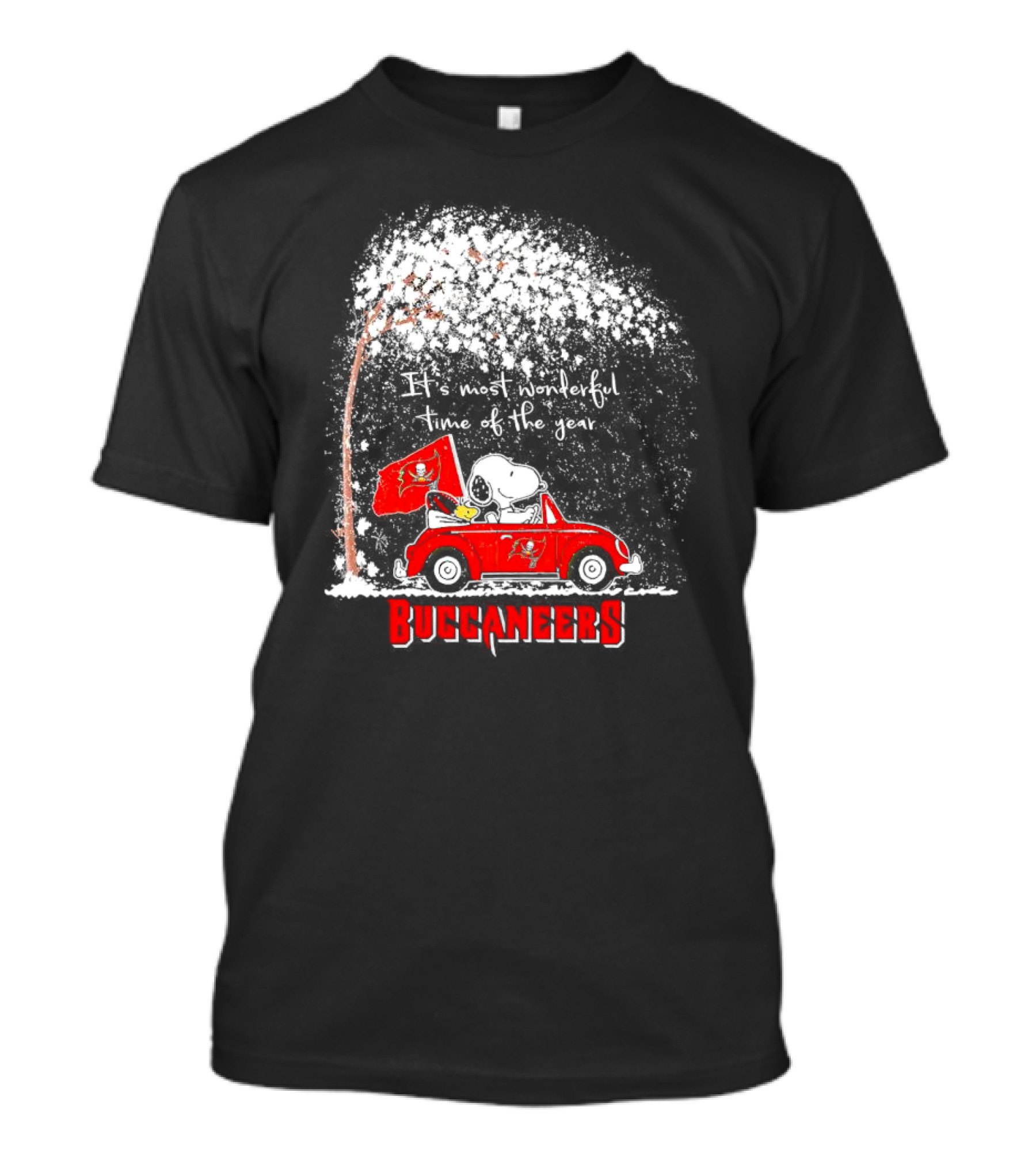 Snoopy And Woodstock Buccaneers It's Most Wonderful Time Of The Year Winter Scene T-Shirt