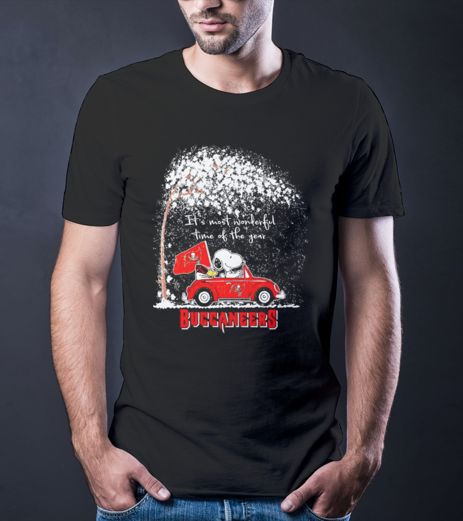 Snoopy And Woodstock Buccaneers It's Most Wonderful Time Of The Year Winter Scene T-Shirt