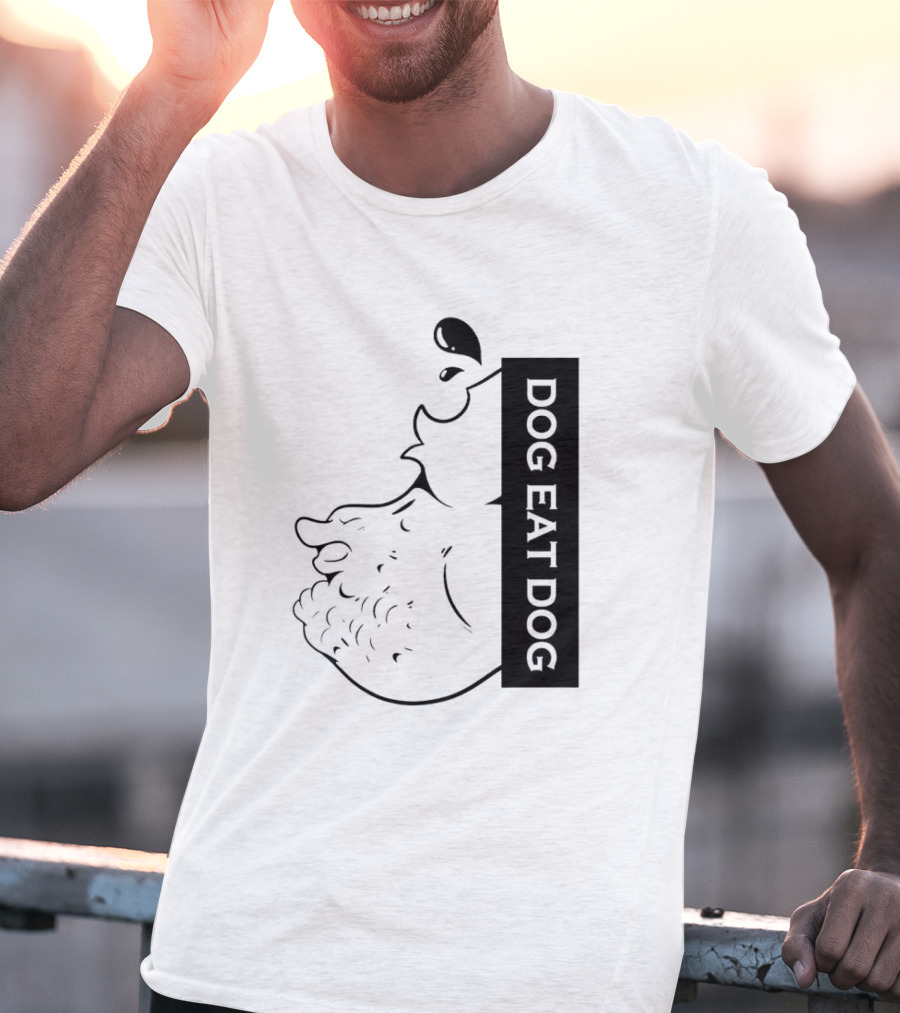 DOG EAT DOG Text With Canine Sketch T-Shirt