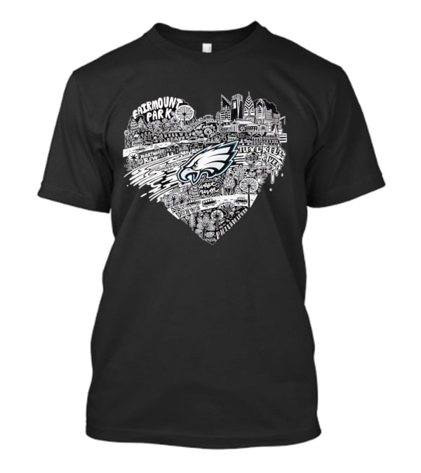 Fairmount Park Philadelphia Eagles Love Heart City Skyline West River Kelly Drive Zuzka Kols Park T-Shirt
