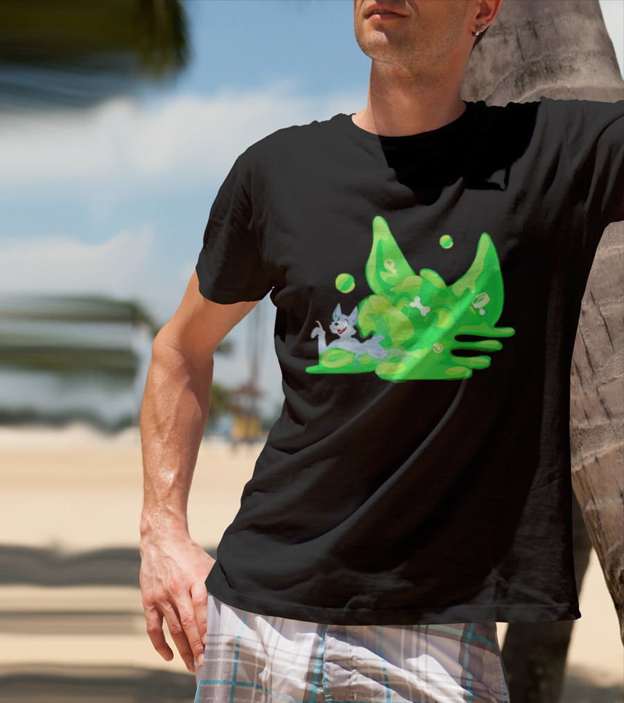 Gelatinous Dog Cartoon Slime With Playful Grey Pup And Green Ooze T-Shirt