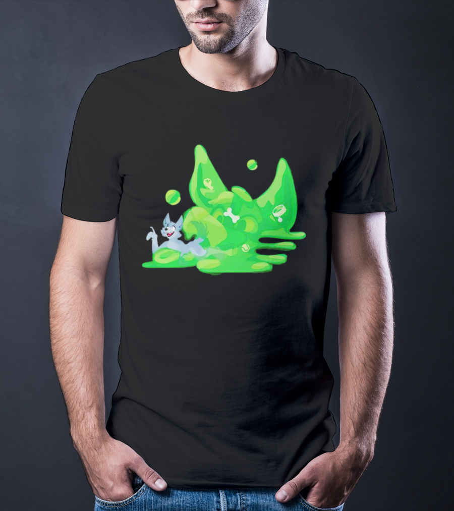 Gelatinous Dog Cartoon Slime With Playful Grey Pup And Green Ooze T-Shirt