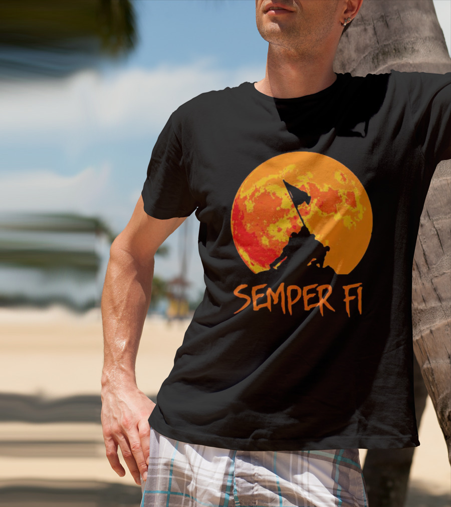 Semper Fi Halloween Full Moon Flag Raising T-Shirt