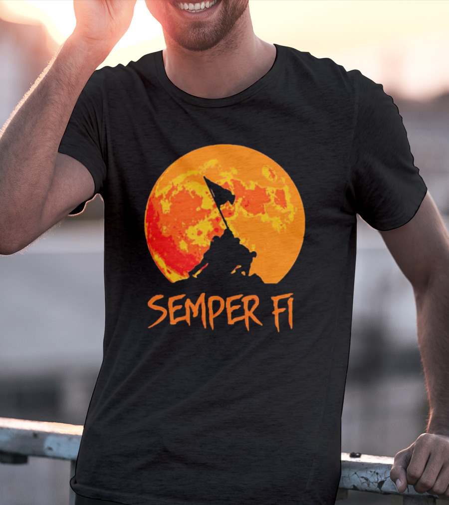Semper Fi Halloween Full Moon Flag Raising T-Shirt
