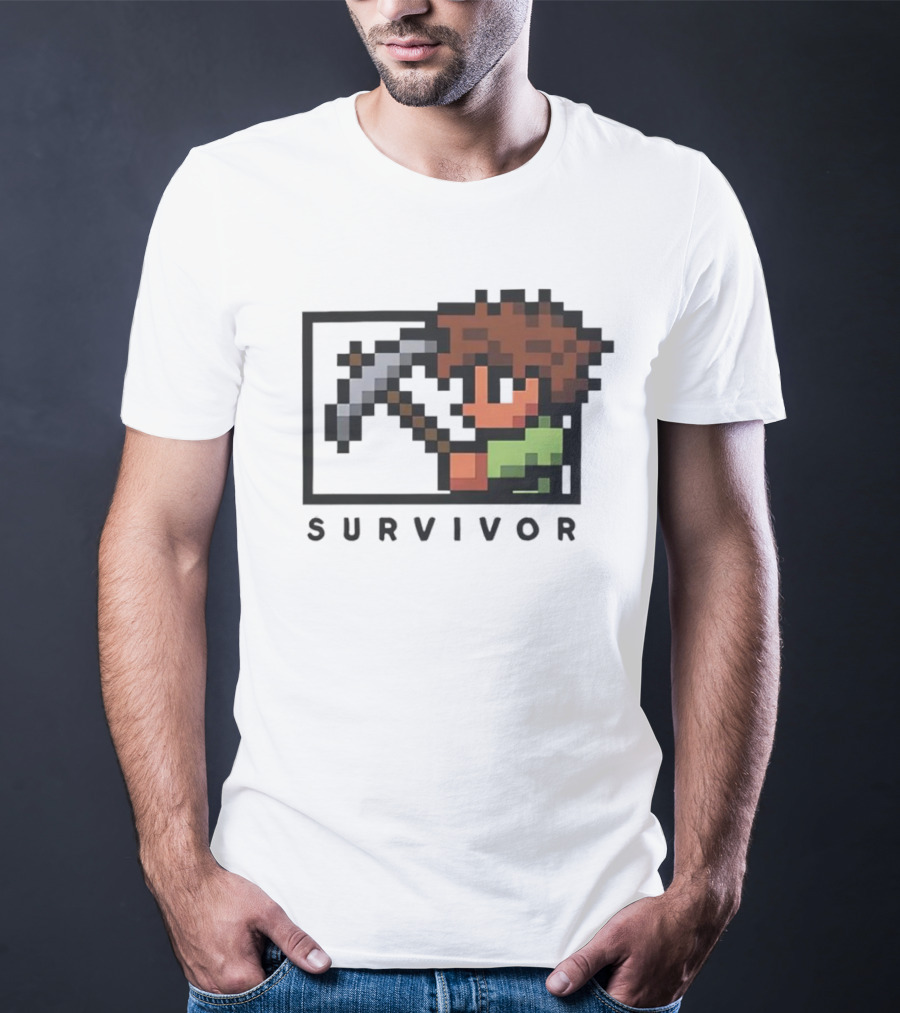 Terraria Survivor Pixel Art Character With Pickaxe T-Shirt