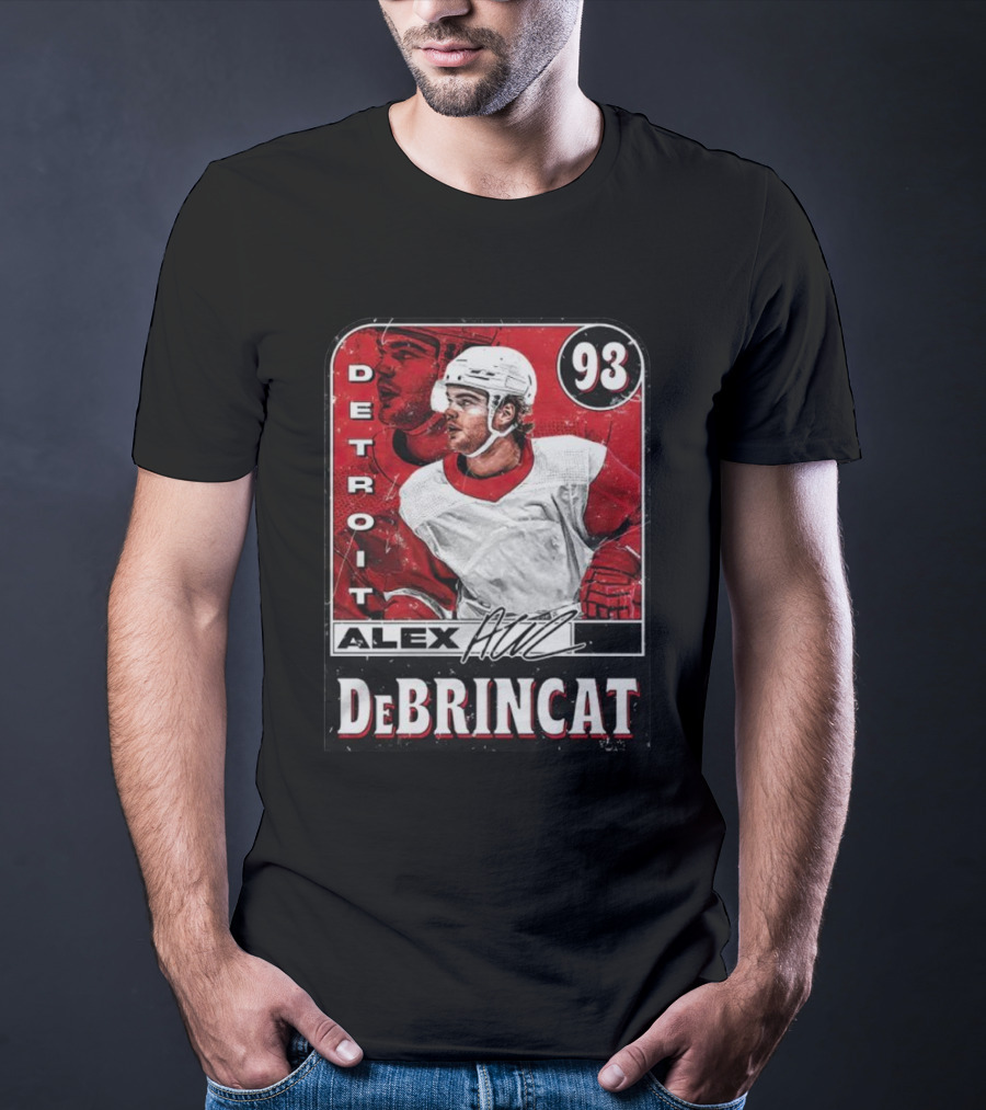 Detroit Alex DeBrincat 93 Card Red And White Hockey T-Shirt
