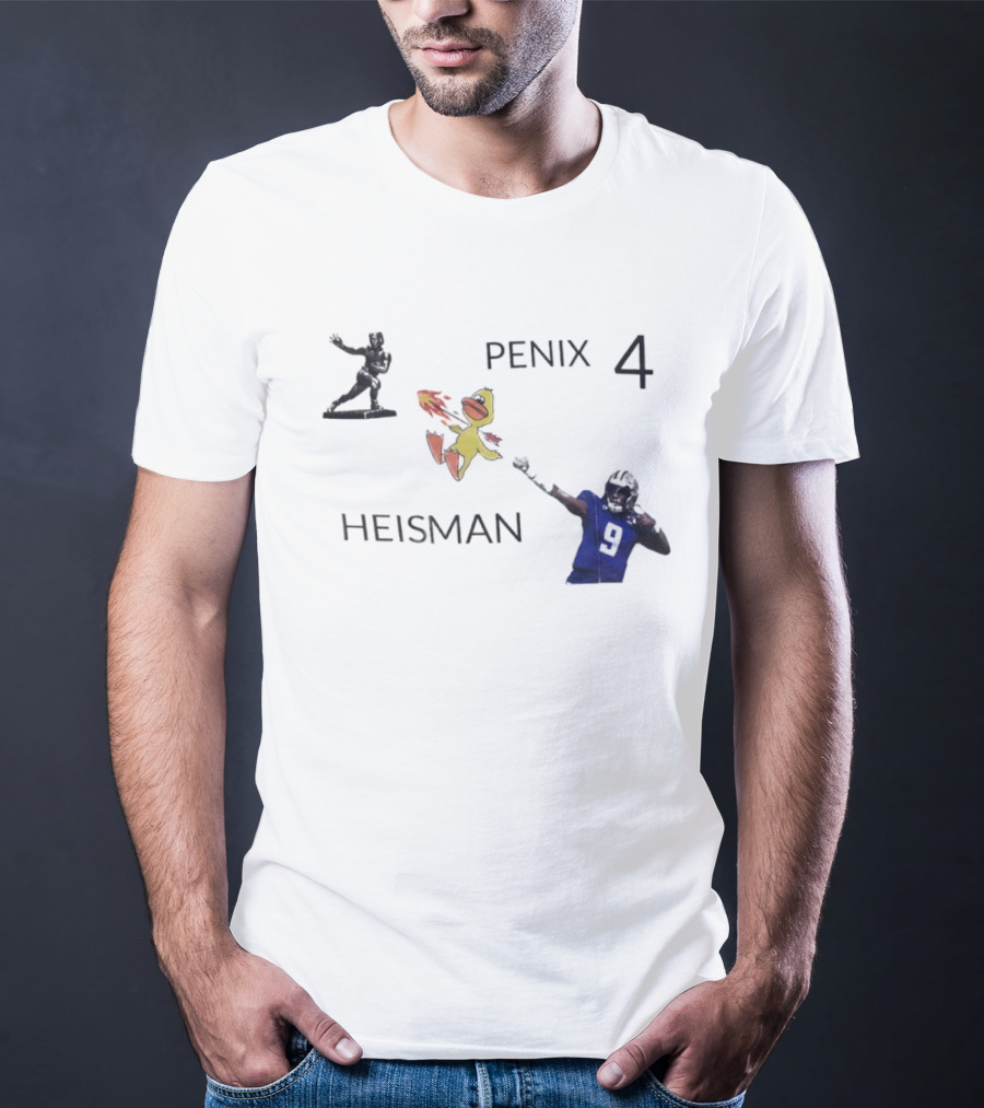 Penix 4 Heisman Football Player Number 9 With Trophy And Mascot Image T-Shirt