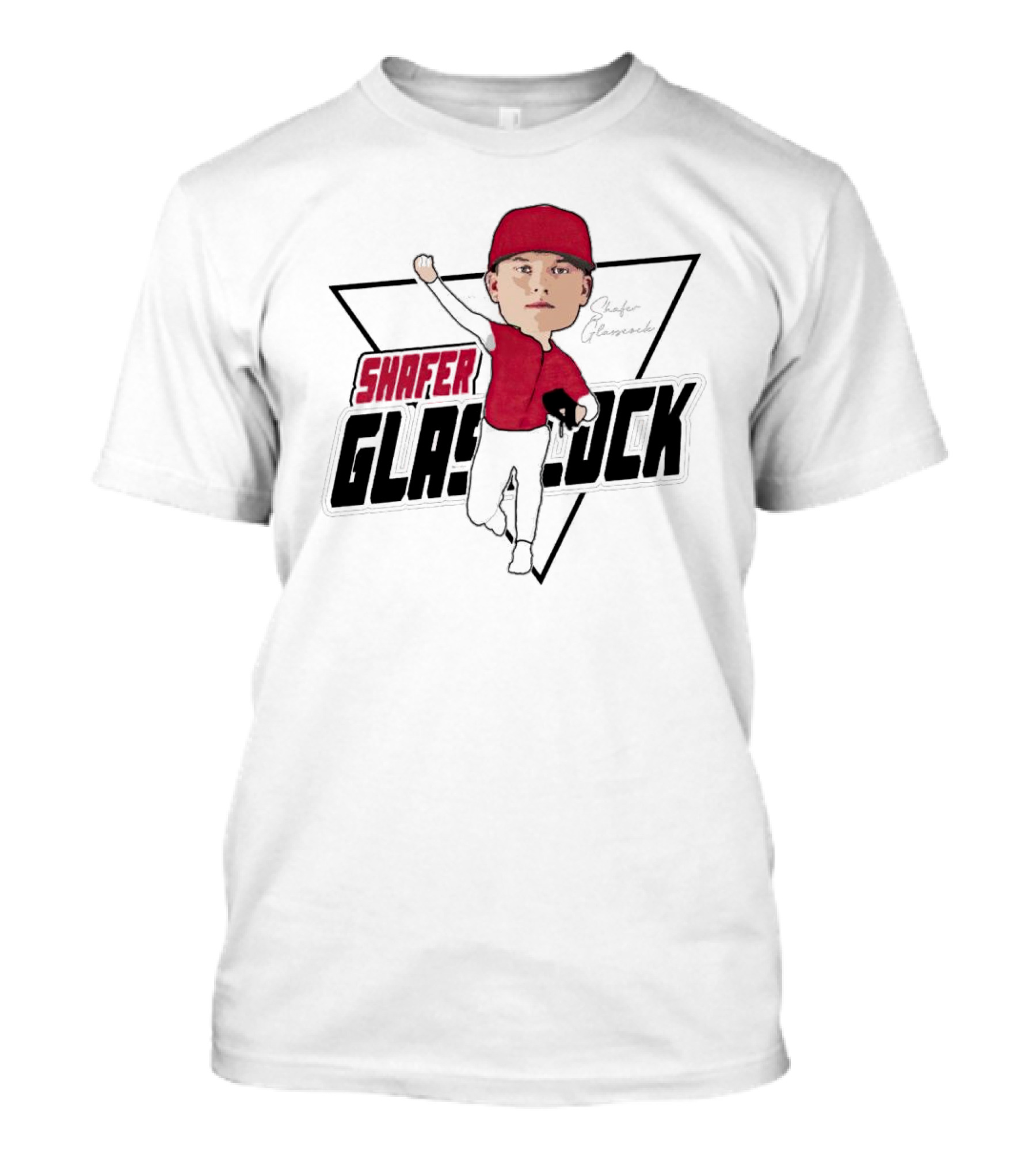 Shafer Glasscock Caricature Signature Red Cap Baseball Pose T-Shirt