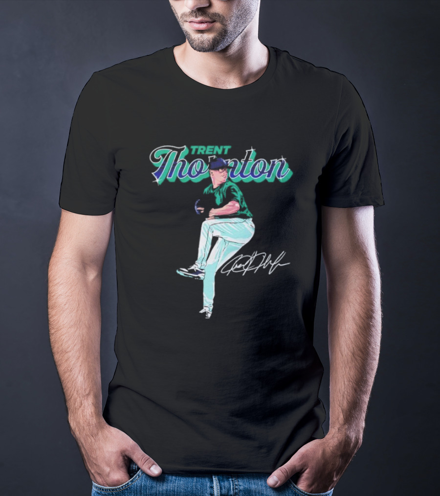Trent Thornton Pitching Seattle Mariners Baseball Signature T-Shirt