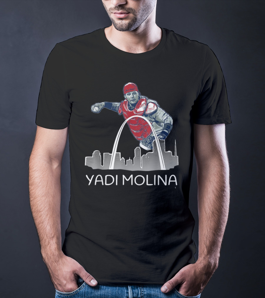 Yadi Molina St. Louis Skyline Arch Baseball T-Shirt